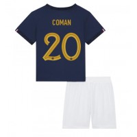 Camisa de Futebol França Kingsley Coman #20 Equipamento Principal Infantil Mundo 2022 Manga Curta (+ Calças curtas)